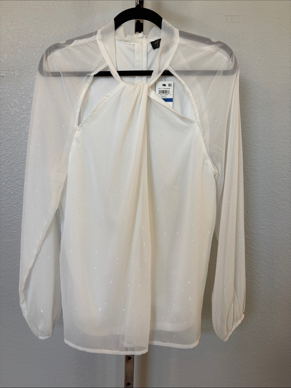 Thalia Sodi-White Ivory Sheer Long-Sleeve Twist Neck Cut Out Blouse size XL NWT